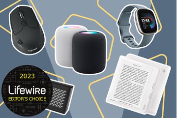 Collage with various tech devices for Valentine's Day, including mice, smart speakers, wearables, and ereaders