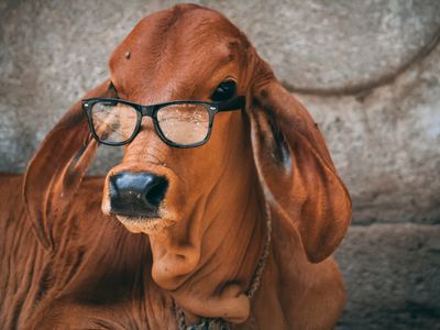 Close-Up Of Cow Wearing Eyeglasses