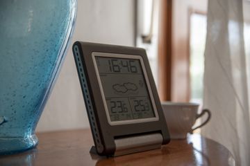 A home weather station display.