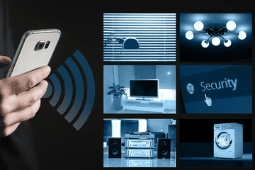 Photo of using a phone to access smart home devices.