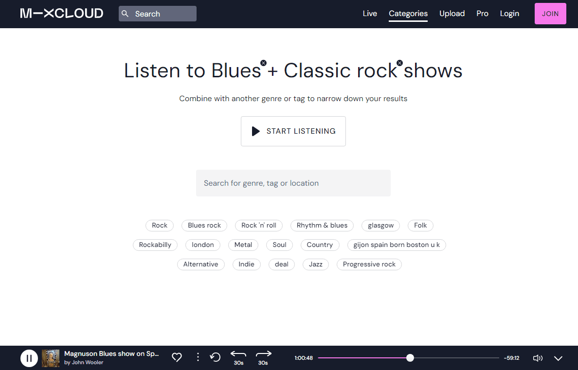 Mixcloud's blues and classic rock music station